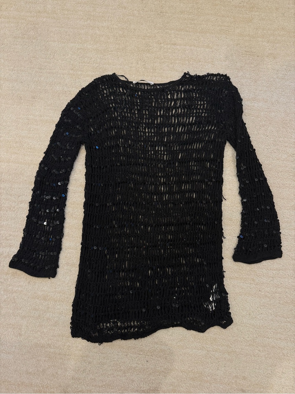 Zara Black Open-Weave Sequin Top